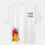 Fiery Cat Print Drop Shoulder Oversize T-Shirt