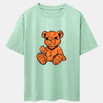 Orange Stitching Bear Print Drop Shoulder Oversize T-Shirt