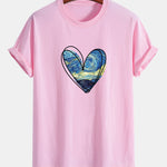 Regular Fit Starry Sky Heart Print Cotton T-Shirt