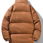 Funnel Neck Faux Suede Puffer Coat