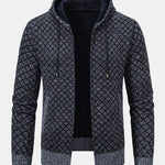 Diamond Pattern Zip Hooded Sweater