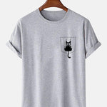 Cat Slipping Out Of Pocket Print T-Shirt