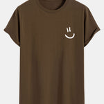 Smiley Print Cotton Arc Hem T-Shirt