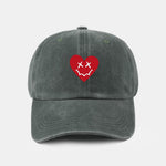 Heart-Shaped Smiley Face Pattern Classic Retro Washed Distressed Cotton Baseball Cap