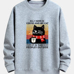 Black Cat Drinking Coffee Print Relax Fit Sweatshirt