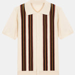 Short Sleeve Striped Button Up Sweater Polo