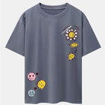 Sun And Flowers Print Drop Shoulder Oversize T-Shirt