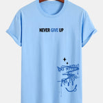 Regular Fit Never Give Up Smiley Face Print Cotton T-Shirt
