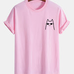Regular Fit Cat With Sunglasses Print Cotton T-Shirt