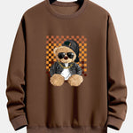 Chessboard Hip Hop Bear Print Relax Fit Sweatshirt