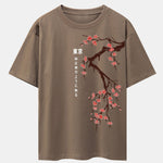 Tokyo Japanese Cherry Blossoms Print Drop Shoulder Oversize T-Shirt