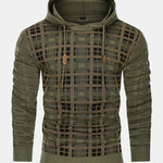 Slim Fit Knitted Plaid Paneled Hooded Sweater