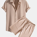 Muscle Fit Ribbed Button Up Shirt & Shorts