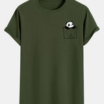 Pocket Panda Print Cotton Arc Hem T-Shirt