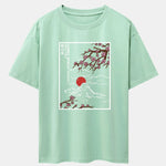 Cherry Blossoms Mountain Print Drop Shoulder Oversize T-Shirt