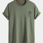 Regular Fit Simple Rose Print Cotton T-Shirt