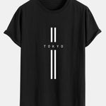 Stripe Tokyo Print Cotton Arc Hem T-Shirt
