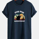 Regular Fit PEW PEW MADAFAKAS Black Cat Print Cotton T-Shirt