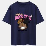 Cartoon Character Slogan Print Drop Shoulder Oversize T-Shirt