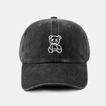 Neutral Casual Washed Cotton Sun Shading Baseball Cap With Teddy Bear Pattern
