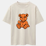 Orange Stitching Bear Print Drop Shoulder Oversize T-Shirt