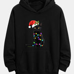 Christmas Lights Cat Print Relax Fit Hoodie