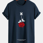 Regular Fit Inverted Rose Slogan Print Cotton T-Shirt