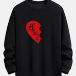 Soul Mate Half Heart Couple Print Relax Fit Sweatshirt