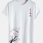 Cherry Blossoms Print Cotton Arc Hem T-Shirt