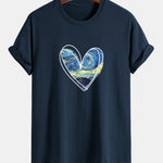 Regular Fit Starry Sky Heart Print Cotton T-Shirt