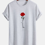 Regular Fit Rose Slogan Print Cotton T-Shirt