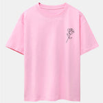 Simple Rose Print Drop Shoulder Oversize T-Shirt