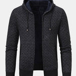 Diamond Pattern Zip Hooded Sweater