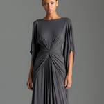 Women's Jet Black Fluid Dress With Round Neck & Flowy Maxi Skirt, Modern Bold-Elegant Style Dress