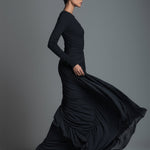Women's Black Elegant Jersey Knit Ruched Maxi Dress