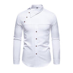 Men's Casual Lapel Slanted Placket Asymmetric Slim Fit Long Sleeve Shirt