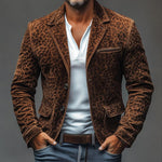 Men's Vintage Leopard Suede  Notch Lapel Multi-pocket Single Breasted Blazer