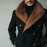 Men's Retro Casual Fur Collar Spliced Tweed Coat