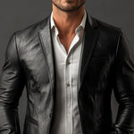 Men's Classic Vintage Slim Fit PU Leather Blazer