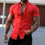 Men's Solid Lapel Short Sleeve Sports Fitness Shirt