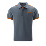 Men's Colorblock Chest Pocket Lapel Cotton Blend Short Sleeve Polo Shirt