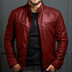 Men's Vintage Stand Collar Zipper Slim Leather Jacket