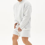 Men's Fashion Solid Color Loose Rolled Sweatshirt Shorts Set
