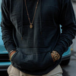 Men's Retro Solid Kangaroo Pocket Hoodie