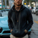 Men's Retro Solid Kangaroo Pocket Hoodie