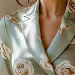 Elegant Lapel Rose Pattern Side Button Down Satin Shirt