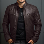Men's Vintage Stand Collar Zipper Slim Leather Jacket
