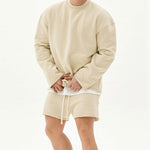 Men's Fashion Solid Color Loose Rolled Sweatshirt Shorts Set