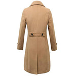 Men's Solid Notch Lapel Double Breasted Long Coat