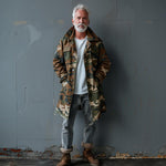 Men's Camouflage Lapel Breast Pocket Single Breasted Mid-length Cargo Trench Coat